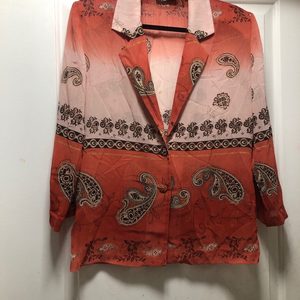 Wall St  Rust and Cream Paisley Open-Front Jacket Size L - Picture 2 of 5